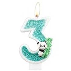 Panda Happy Birthday Cake Topper Number 3 Candle, Panda Bear Bamboo 3rd Birthday Cake Decoration Animals Theme Party Supplies for Boys Girls Kids (3rd Green)
