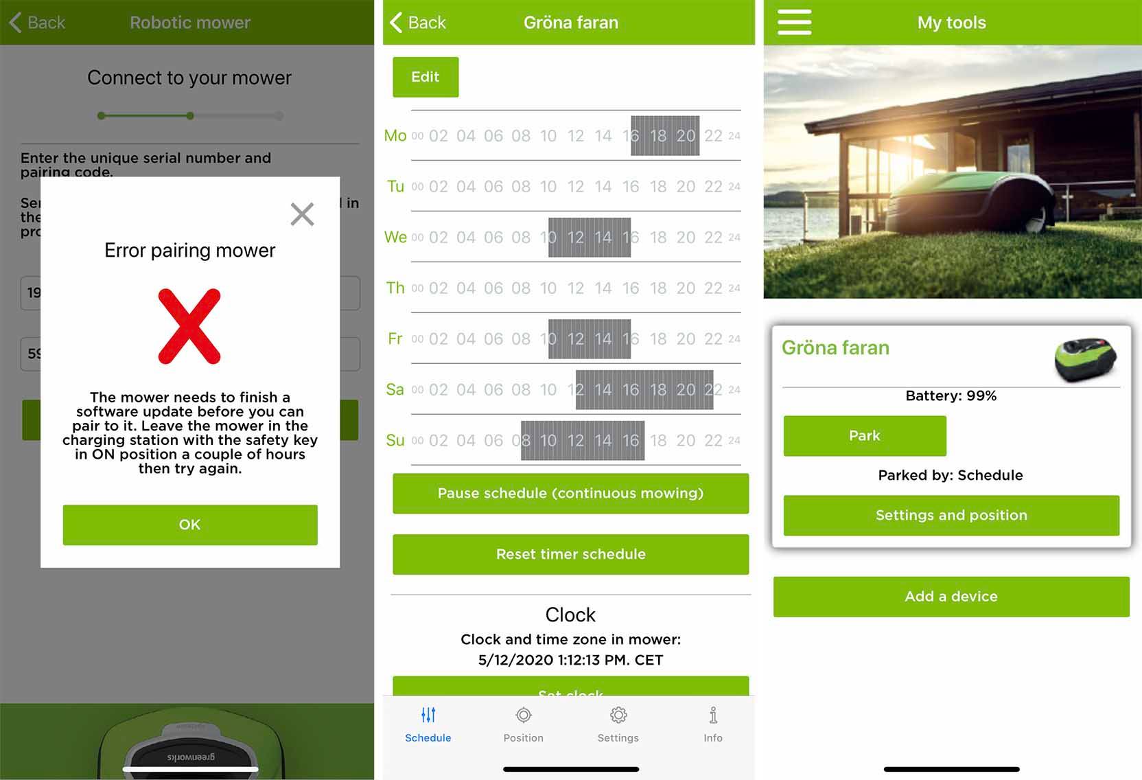 The GreenWorks Optimow 10 app 