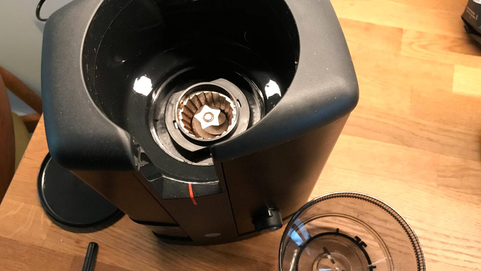 Image of the conical grinder blades in the Wilfa Svart Classic Aroma CGWS-130B coffee grinder