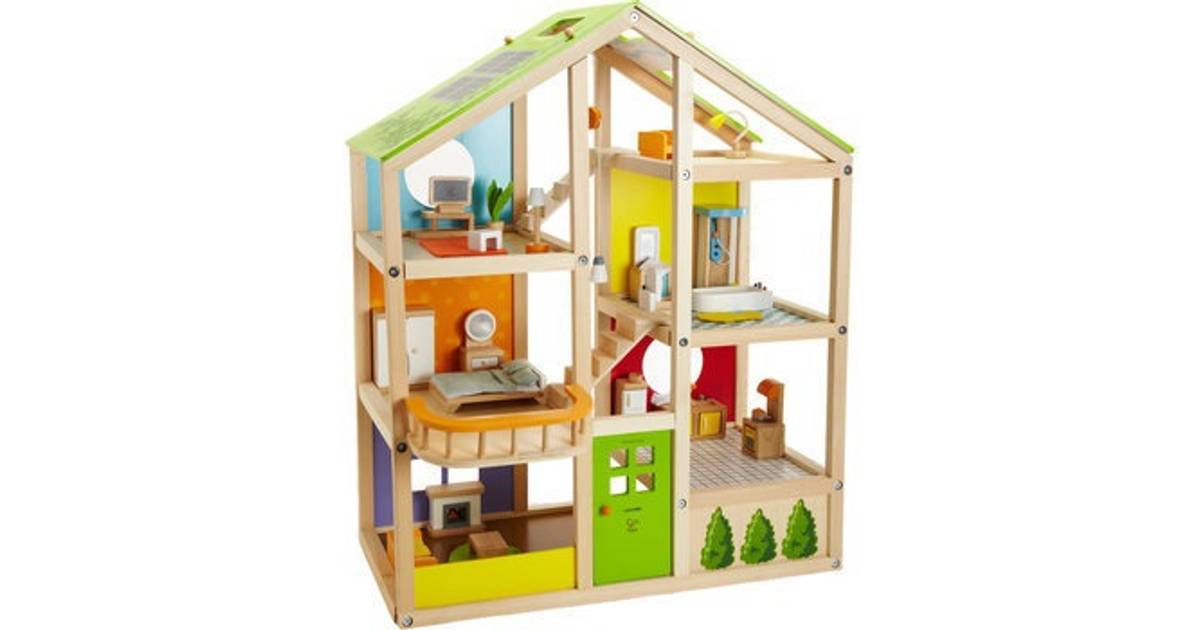 Accessories All Seasons Kids Wooden Dollhouse by Hape Award Winning 3 Story Dolls House Toy with Furniture Movable Stairs and Reversible Season Theme 