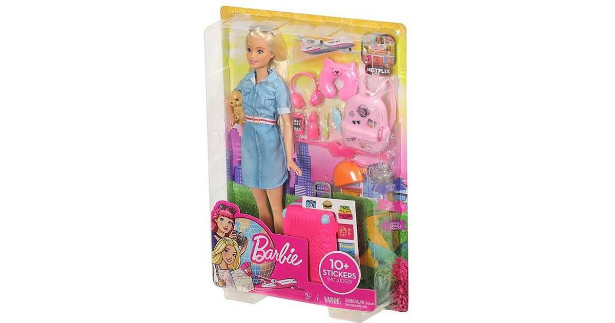 Accessories Barbie Doll and Travel Set with Puppy Luggage and 10 Multicolour 