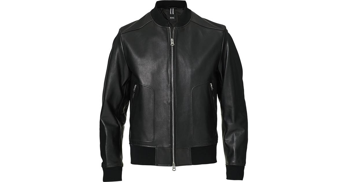 Hugo Boss Regular-Fit Jacket in Nappa Leather with Ribbed Knitwear - Black