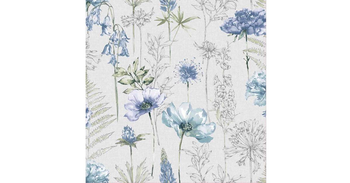 Fresco Floral Sketch Blue Wallpaper • PriceRunner