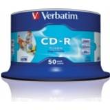CD Optical Storage Verbatim CD-R 700MB 52x Spindle 50-Pack Wide Inkjet