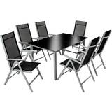 tectake Garden Table and chairs furniture set 6+1 Patio Dining Set, 1 Table incl. 6 Chairs