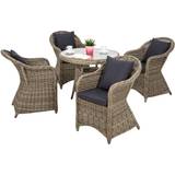 tectake Aluminium rattan garden furniture set Zurich with 4 armchairs and table Patio Dining Set, 1 Table incl. 4 Chairs