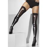 Smiffys Opaque Hold-Ups Black with Skeleton Print