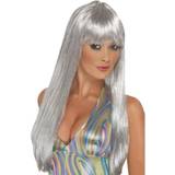 Silver Long Wigs Fancy Dress Smiffys Glitter Disco Wig Silver