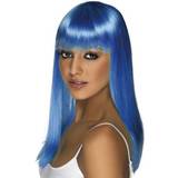 Blue Long Wigs Fancy Dress Smiffys Glamourama Wig Neon Blue