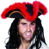Smiffys Pirate Tricorn Hat Red Feather Black