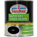 Sandtex Rapid Dry Plus High Gloss Metal Paint, Wood Paint Black 0.75L