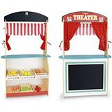 Puppet Theatres Dolls & Doll Houses Leomark 2 in 1 Set Wooden Theater & Shop
