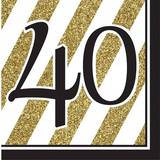Partytajm Napkins 40 Years Gold/Black 16-pack