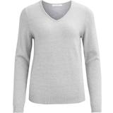 Vila Women Jumpers Vila V-Neck Knitted Pullover Top - Grey/Light Grey Melange