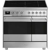 90cm - Electric Ovens Induction Cookers Smeg C92IPX9 Stainless Steel, Black