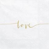 PartyDeco Napkins Love White/Gold 20-pack