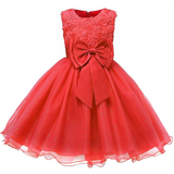 Party dresses - Zipper Evening Dress with Bow & Flowers - Red (2830-34072)