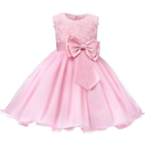 Party dresses - Zipper Evening Dress with Bow & Flowers - Pink (2829-34067)