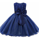 Party dresses - Zipper Evening Dress with Bow & Flowers - Blue (2827-34052)