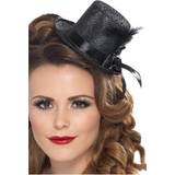 20's Hats Fancy Dress Smiffys Mini Top Hat with Ribbon and Feather Black