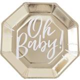 Ginger Ray Plates Oh Baby Gold/White 8-pack