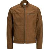 Leather Jackets - M - Men Jack & Jones Faux Leather Jacket - Brown/Cognac