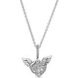 Pandora Pendant Necklaces Pandora Pavé Heart & Angel Wings Necklace - Silver/Transparent