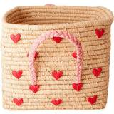 Red Storage Baskets Kid's Room Rice Raffia Basket with Embroidered Hearts