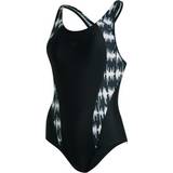 Speedo Allover Panel Laneback Swimsuit - Black/White