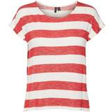 Vero Moda Wide Striped Short Sleeved Top - Red/Goji Berry