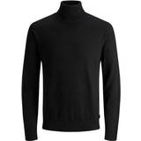 Men - Roll Neck Jumpers Jack & Jones Roll Collar Decorated Knitted Sweater - Black