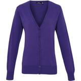 Purple - Women Cardigans Premier Button Through Long Sleeve V-Neck Knitted Cardigan - Purple