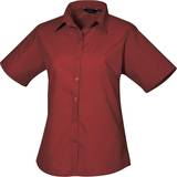 Red - Women Shirts Premier Women's Short Sleeve Poplin Blouse - Burgundy