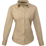 Beige - Women Shirts Premier Women's Long Sleeve Poplin Blouse - Khaki