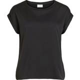 Vila Women T-shirts & Tank Tops Vila Satin Look Short Sleeved Top - Black/Black