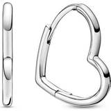 Women Earrings Pandora Asymmetrical Heart Hoops - Silver