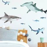 Blue Wall Decor Kid's Room RoomMates Sharks Peel and Stick Wall Decals