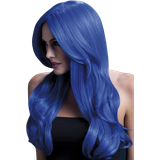 Blue Long Wigs Fancy Dress Smiffys Fever Khloe Wig Neon Blue