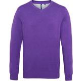 Men - Purple Jumpers ASQUITH & FOX Cotton Blend V-Neck Sweater - Purple Heather