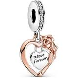 Rose Gold Jewellery Pandora Heart & Rose Flower Dangle Charm - Rose Gold/Silver/Black/Transparent