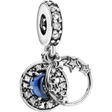 Blue Jewellery Pandora Night Sky Crescent Moon & Stars Dangle Charm - Silver/Blue/Transparent