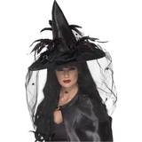 Women Hats Fancy Dress Smiffys Witch Hat Feathers & Netting