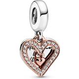 Pandora Sparkling Freehand Heart Dangle Charm - Silver/Rose Gold/Transparent