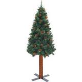 vidaXL Narrow Plastic Spruce with Real Wood & Cones Christmas Tree 180cm