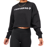 Converse Wordmark Embroidered Logo Crop Sweatshirt - Black