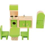Small Foot Dolls & Doll Houses Small Foot 10873 Wooden Furniture Dollhouse, incl. Fridge, Kitchen Unit, Table and Chairs, Suitable for Bending, Ideal Doll Accessories for Children from 3 Years and up