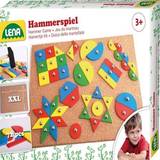 Lena 65827 Standard, 72 Parts in 9 Colourful Shapes, Base Plate Made of Cork Approx. 28 x 19.5 cm, Nails, Knocking Children from 3 Years, Hammer Game, Multicoloured