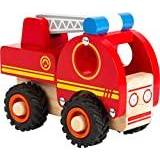 Small Foot Toy Vehicles Small Foot 11075 Fire engine made of wood, easy to hold, with silent rubber wheels, from 18 months on