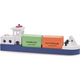 New Classic Toys 10904 Wooden Barge with 2 Contaienrs for Preschool Age Toddlers Boys Girls, Multicolour