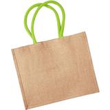 Beige Fabric Tote Bags Westford Mill Classic Jute Shopper - Natural/Lime Green